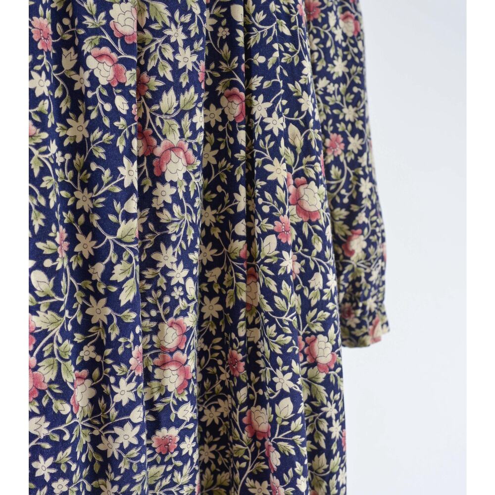 Vintage 70s Floral Babydoll Peter Pan Lace Collared Midi Dress with Pockets S - Picture 5 of 10